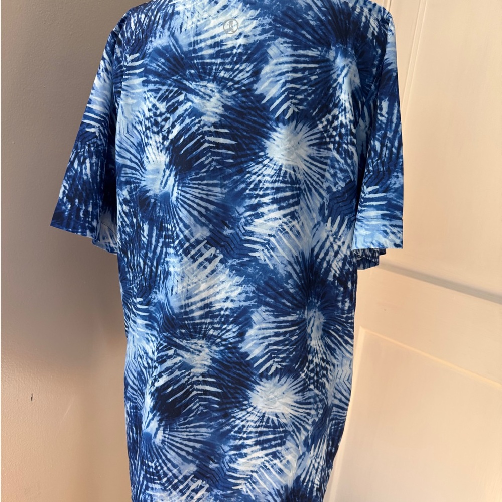 Lands' End Women's Blue and White Tie-Dye Tee